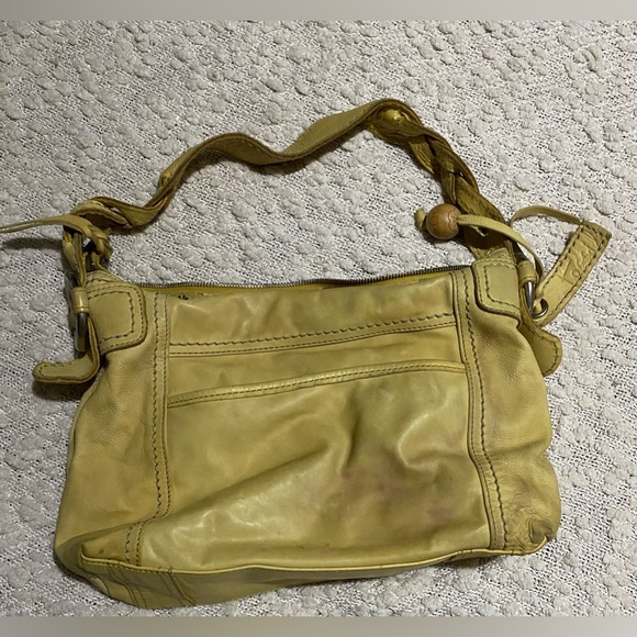 Fossil Yellow Purse Leather Strap Hobo Bag Braided Handles Retro - Picture 4 of 6